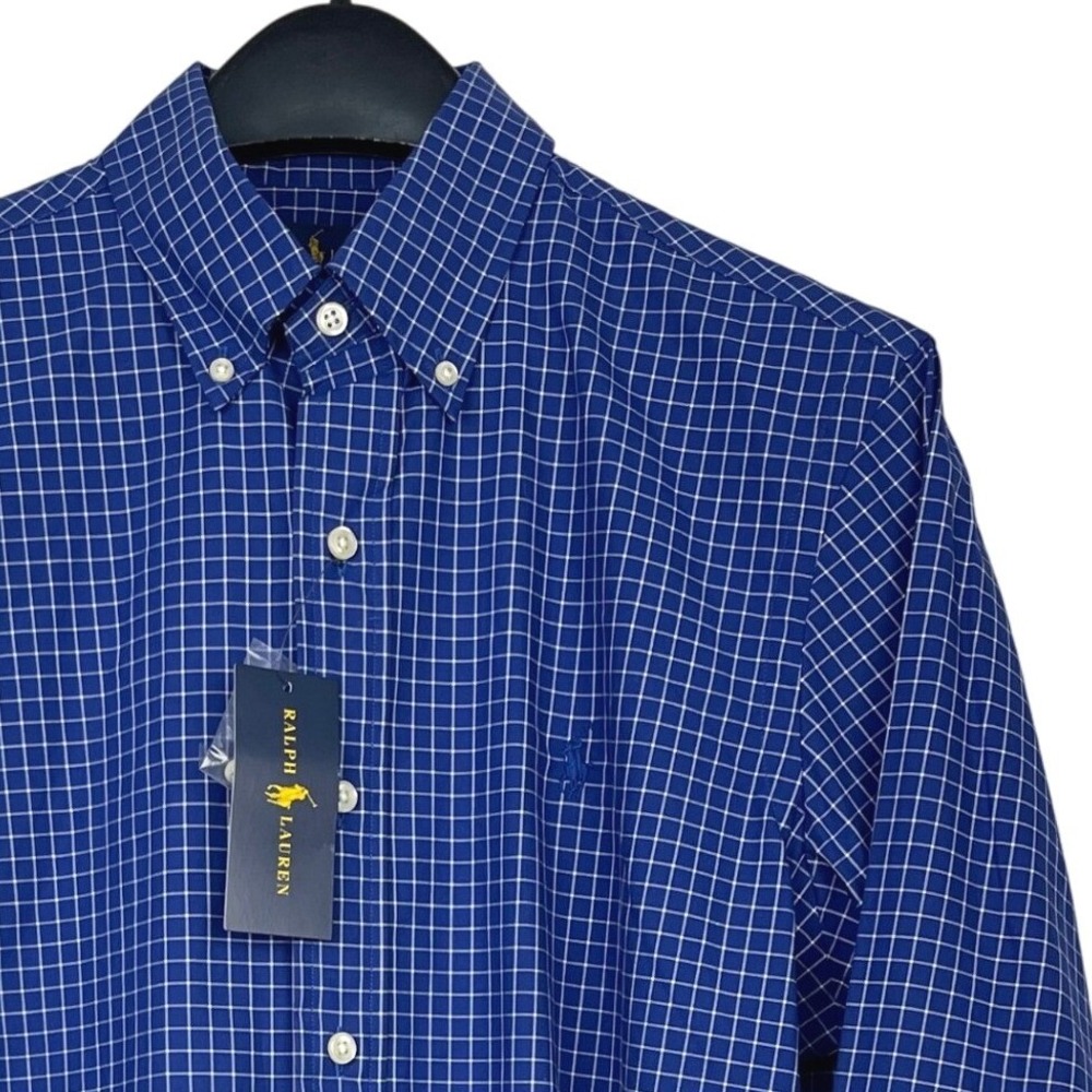 NEW Polo Ralph Lauren Mens S Cotton Long Sleeve Button Down Blue Check Pony